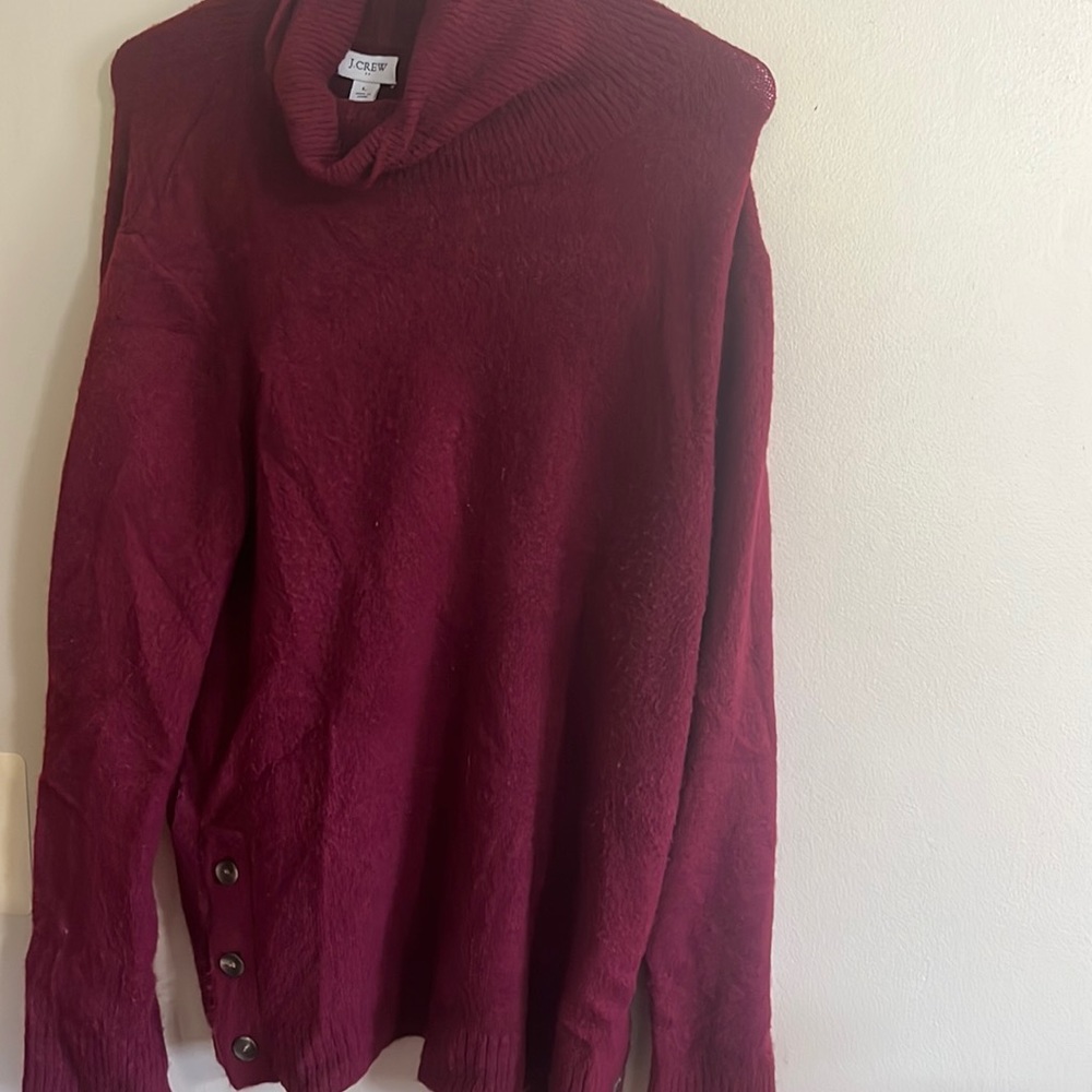 J Crew Button Turtleneck Sweater in Extra Soft Yarn Size Large Burgundy